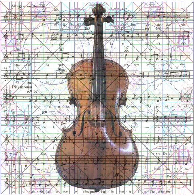 Matrice Note Musicali + Violino Stradivari + Spartito Inno fig. 2